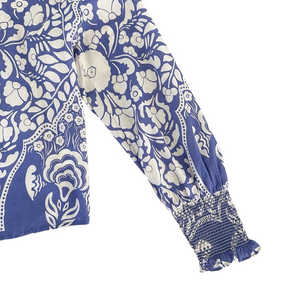 Boden Smocked Cuff Printed Cotton Blouse US Size 8 - Picture 5 of 10